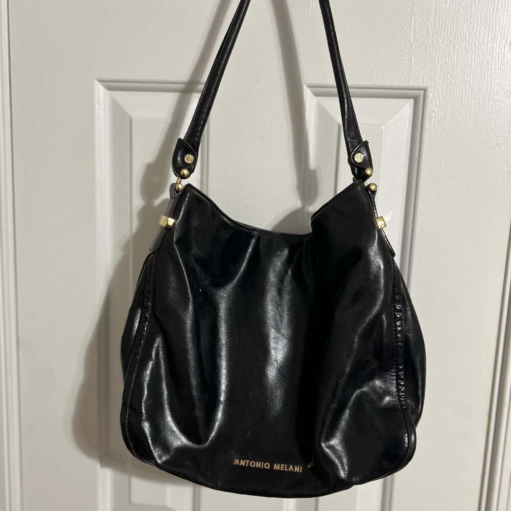 Antonio Melani Black Leather Shoulder Bag